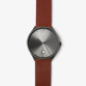 uick release brown leather strap black buckle-watch