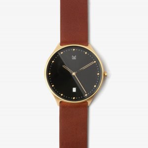 quick release brown leather strap gold buckle-watch