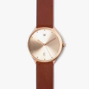 quick release brown leather strap rose gold buckle-watch